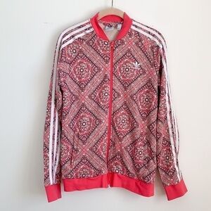Adidas Pink Geometric Print Zip Up Track Jacket